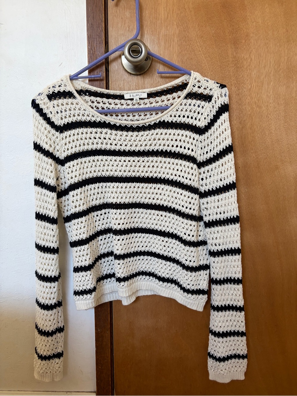 Z Supply Cream & Black Striped Open-Knit Top